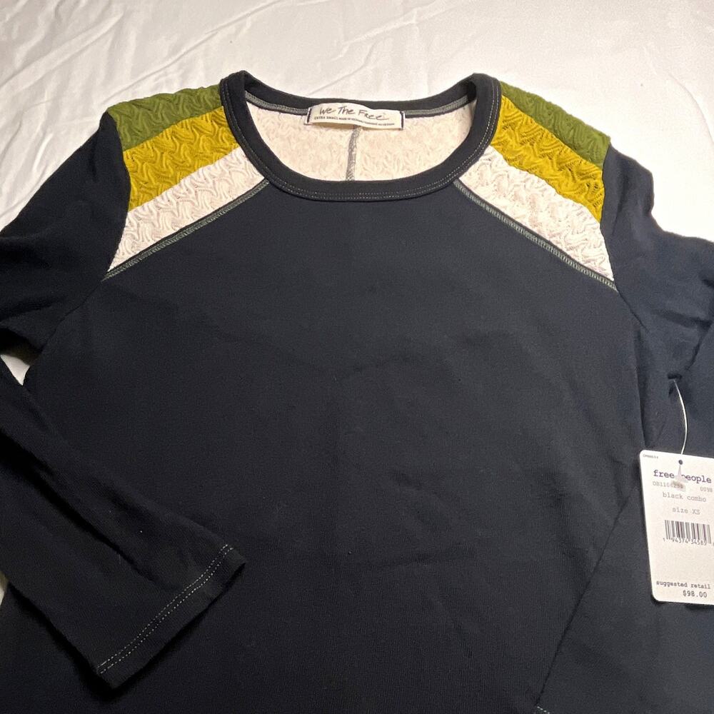 We The Free Black Combo Colorblock Knit Crew Neck Raglan Long Sleeve Sweater XS